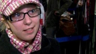 Passenger Kimberly Farge at La Guardia airport, New York