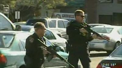 Police officers at the scene of shooting