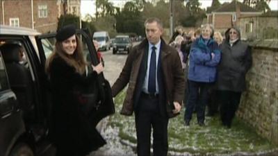 Kate Middleton arriving at friend's wedding