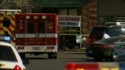 Emergency vehicles at the scene of the shooting in Tucson, Arizona