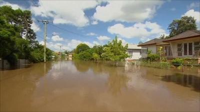 Flooded street in Brisbane