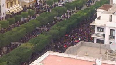 Thousands have gathered outside the Interior Ministry in Tunis