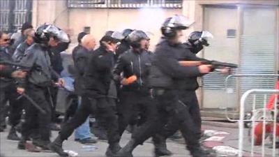 Teargas being fired in Tunis