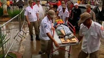 Flood victim on stretcher