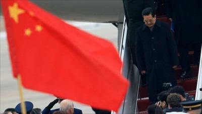 China's President Hu Jintao arrives in the US