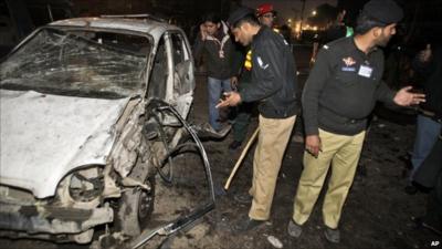 Police at bomb site in Lahore