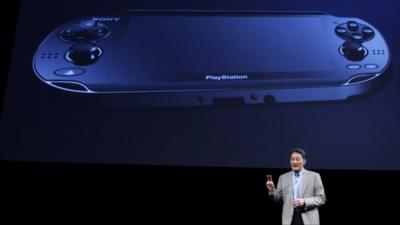 Sony Computer Entertainment President and Group CEO Kaz Hirai unveils a new handheld gaming device codenamed "NGP" for Next Generation Portable during the company's strategy briefing event in Tokyo.