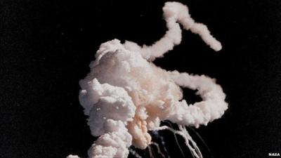 Smoke plume from destroyed Challenger shuttle