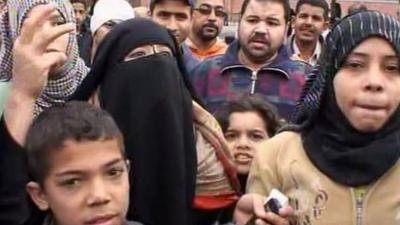 Men, women and children protesting in Cairo