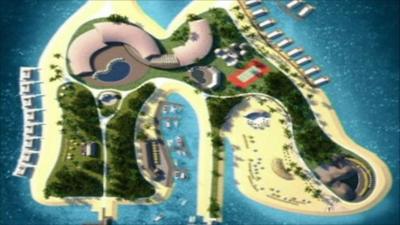 Plan of the island resort in the shape of stilletto shoes