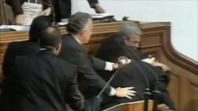 Politicians fighting in Venezuela National Assembly