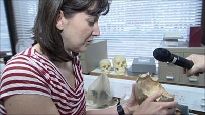 Dr Silvia Bello with one of the skull cups