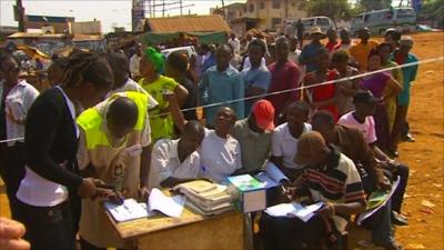 Ugandans at polling station in Kampala