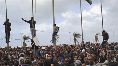 Unrest in Benghazi, Libya (there is no way of independently verifying the exact content, location or date of this image, according to AP)