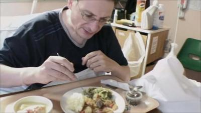 Mark Sparrow eating hospital food