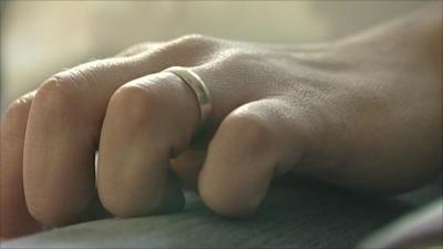 Hand wearing a wedding ring