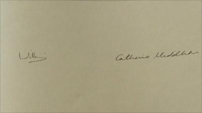 Prince William and his fiancee Kate Middleton signatures