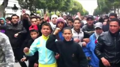 Protesters in Tunis on Sunday