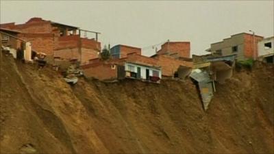 Buildings on edge of landslide