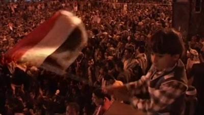 Crowds of protesters in Sanaa, Yemen