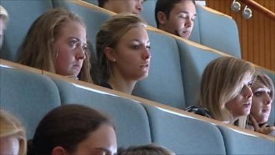 Students in a lecture at Exeter University