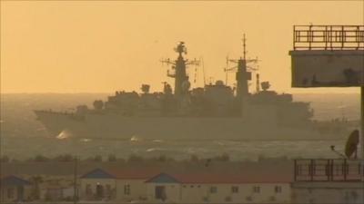 HMS Cumberland leaving Benghazi