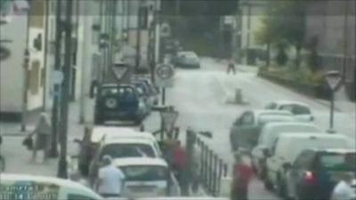 CCTV of Derek Bird firing at the Workington taxi rank