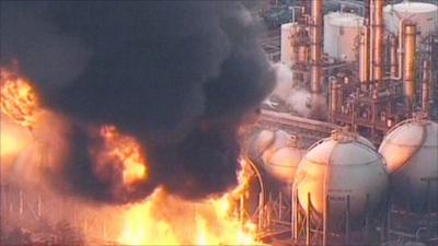 Fire at an oil refinery in northern Japan