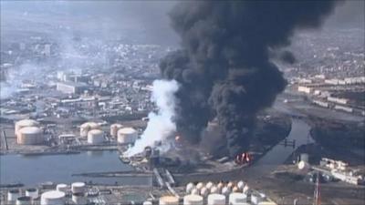 Aerial footage of an industrial complex in Sendai