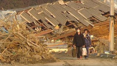 Earthquake survivors in Minamisanriku