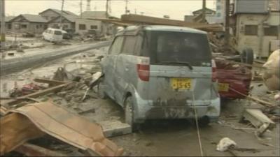 Damaged vehicles in Ishinomaki