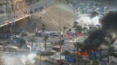 Smoke and flames after clashes in Manama, Bahrain