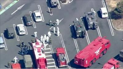 Cooling trucks and rescue people in car park