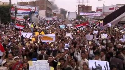 Protesters chanting in Sanaa, Yemen