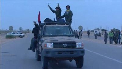 Libyan rebels celebrating UN resolution