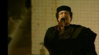 Colonel Gaddafi addressing crowd