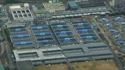 Aerial video of water treatment plant in Tokyo