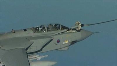 RAF Tornado being re-fueled in mid air