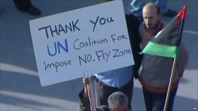 Rebel placard thanking the coalition