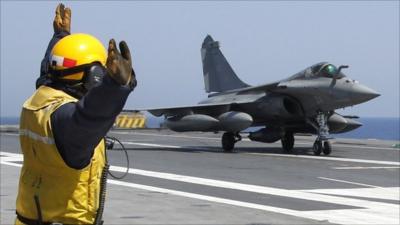 Rafale fighter jet on the Charles de Gaulle aircraft carrier