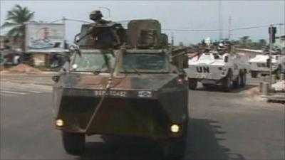 UN vehicles in Ivory Coast