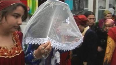 A bride at a wedding in Tajikistan