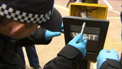 Police opening a traffic signal box