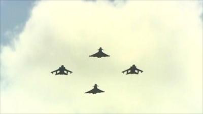 RAF Typhoons and Tornadoes flying overhead