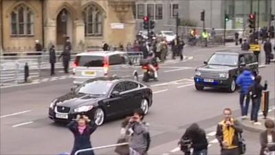 Cars arriving at Westminster Abbey