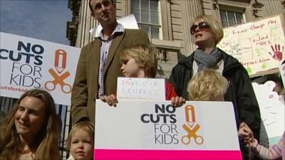 Families protesting cuts