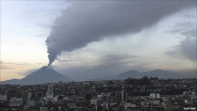 Tungurahua volcano spewing ash and smoke