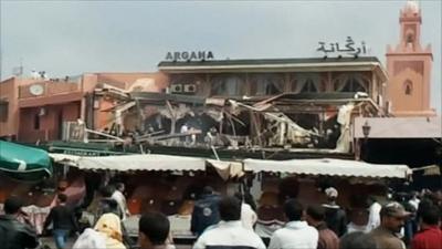 The damaged Argana cafe