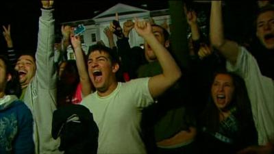 Crowds celebrate outside the White House