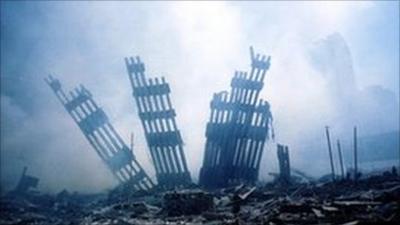 Rubble at Ground Zero on 11 September 2001